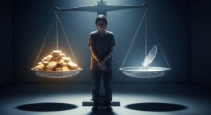 Balanza mostrando culpa comparativa y compensación en accidente